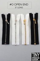Size 0 - 12" Fashion Doll 3" High Quality Tiny Open End Metal Teeth Doll Zippers
