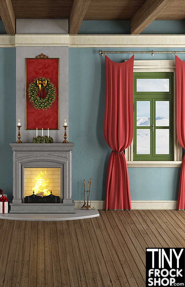 ST-492 Barbie Photography Backdrop - Wide - Quaint Christmas Home - TinyFrockShop.com