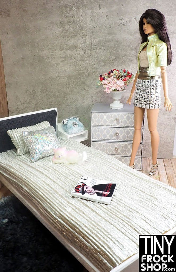 12" Fashion Doll Metallic Bed & Pillow Set by Dress that Doll