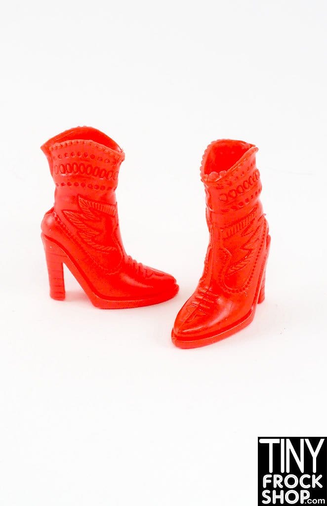 12" Fashion Doll Red Engraved Western Bootie