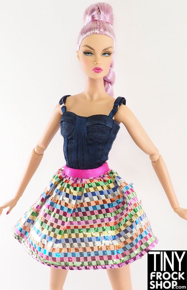 12" Fashion Doll Metallic Color Checkered Shirred Skirt