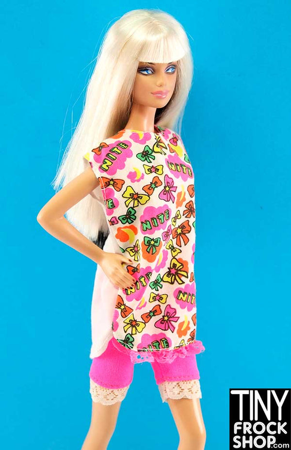12" Fashion Doll Neon Print Nite Nite Jammy Top With Knit Shorts Set