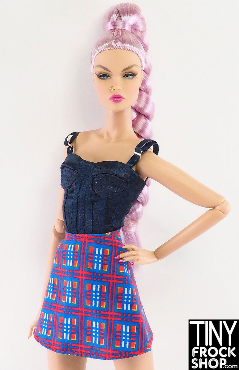 12" Fashion Doll Techno Plaid A Line Skirt