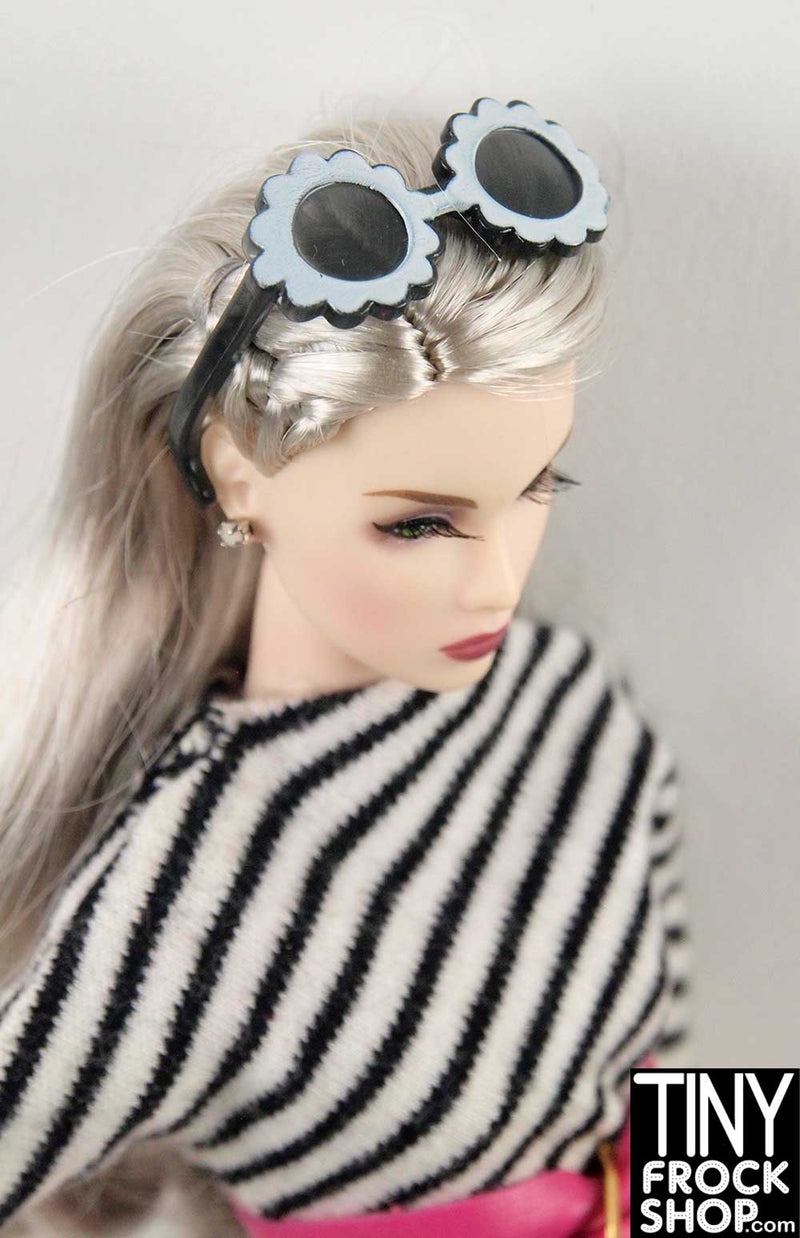 12" Fashion Doll Black N White Flower Sunglasses