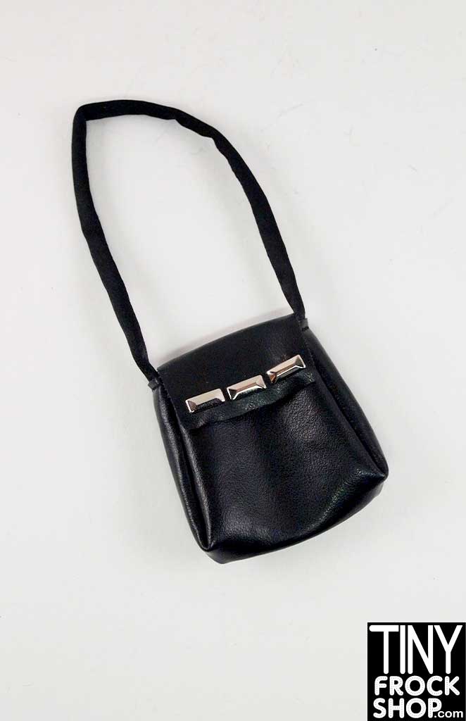 16 Inch Doll Black Vinyl Rectangle Stud Handbag