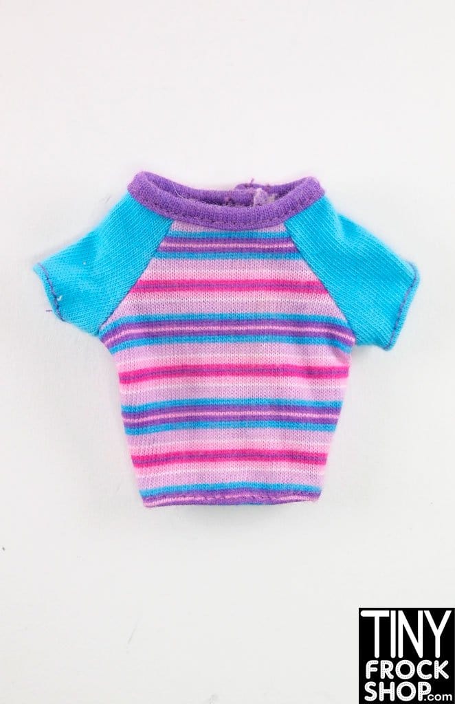 12" Fashion Doll Blue And Pink Raglan Sleeve Stripped Top