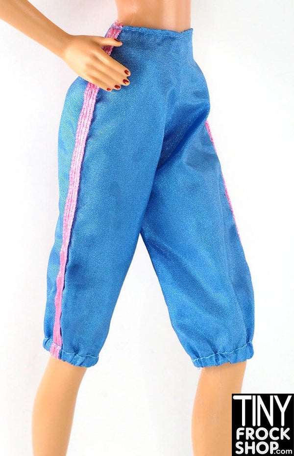 12" Fashion Doll Blue Satin Blouson Capri With Pink Trim