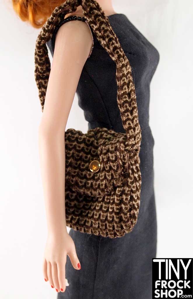 16 Inch Doll Brown Luxe Velveteen Shoulder Bag