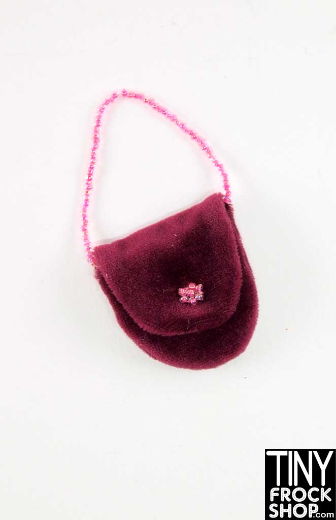 16 Inch Doll Burgundy Velvet Bag With Beaded Handle