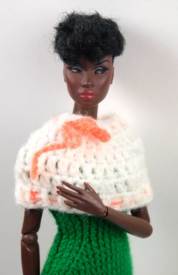 Barbie Crochet Caplet With Neon Bow - TinyFrockShop.com