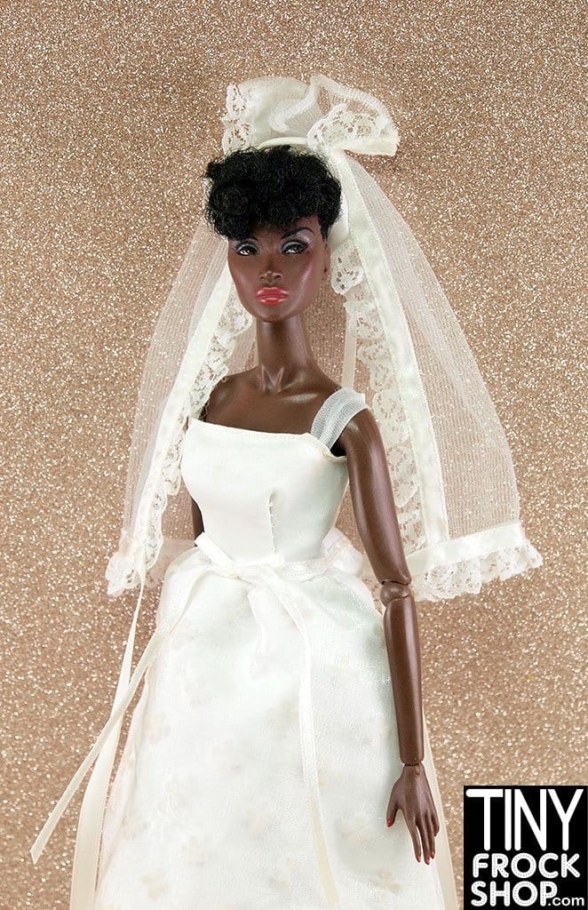 12" Fashion Doll Dotty Flocked Wedding Dress With Short Veil