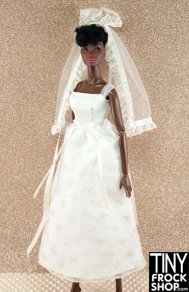 12" Fashion Doll Dotty Flocked Wedding Dress With Short Veil
