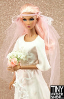 12" Fashion Doll Elegant Mini Beaded And Lace Wedding Dress With Pink Accents And Veil