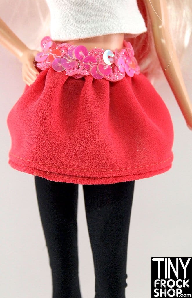 12" Fashion Doll Georgette Salmon Double Layer Skirt With Sequin Waistband