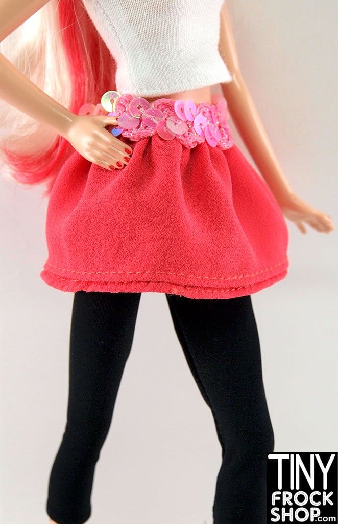 12" Fashion Doll Georgette Salmon Double Layer Skirt With Sequin Waistband