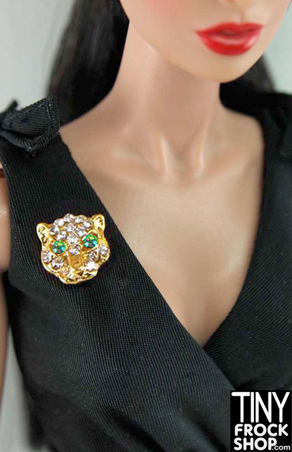 12" Fashion Doll Gold Green Eye Cheetah Magnetic Brooch
