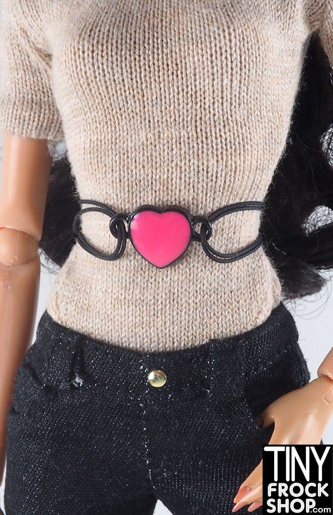 12" Fashion Doll Heart Enamel and Black Rubber Belt by Pam Maness
