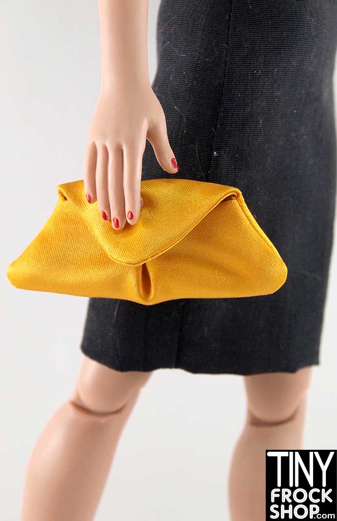 16 Inch Doll Inverted Pleat Yellow Satin Clutch Handbag