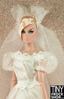 12" Fashion Doll Lacey Puff Sleeve Country Wedding Dress With Shirred Veil