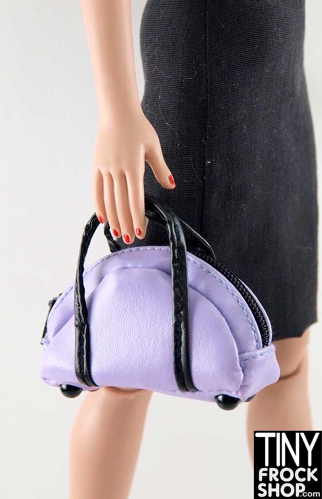 16 Inch Doll Lavender And Black Vinyl Handbag
