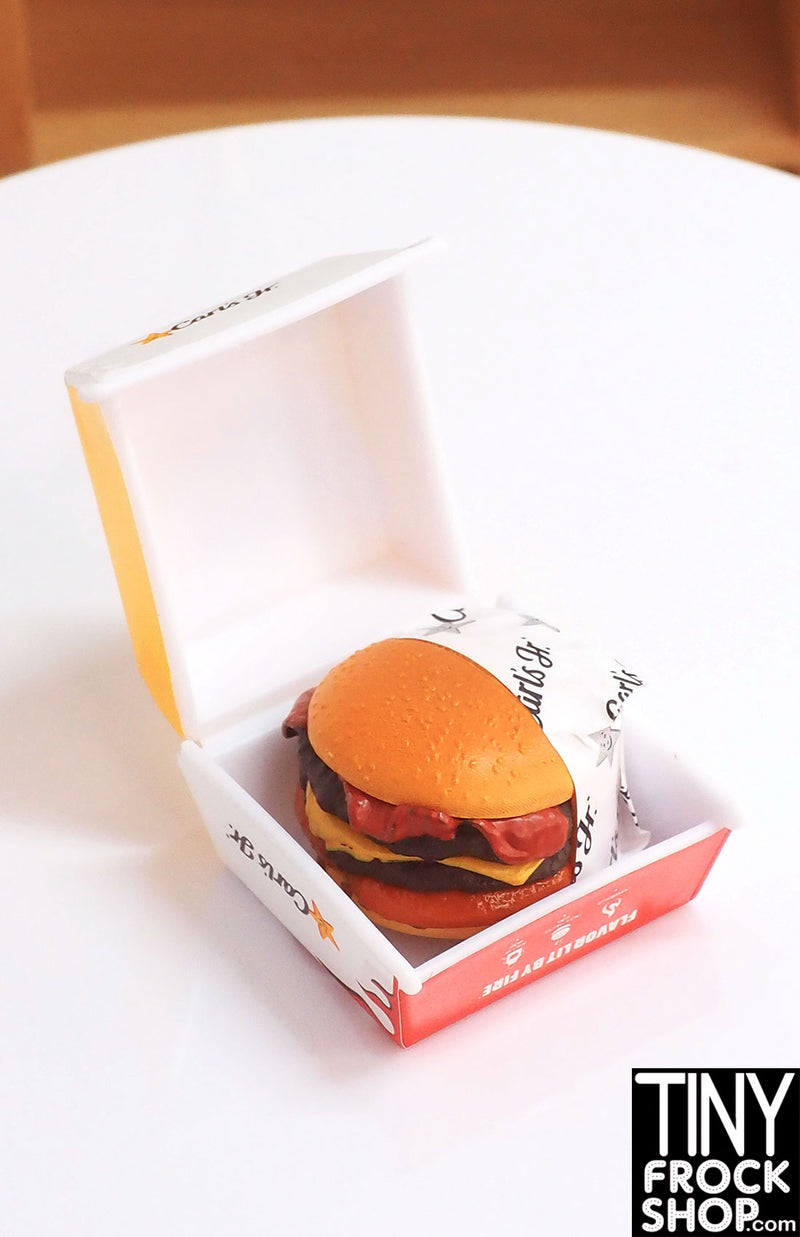 Zuru Mini Brands Foodies Carl's Jr. Western Bacon Cheese Burgers and Takeaway Container