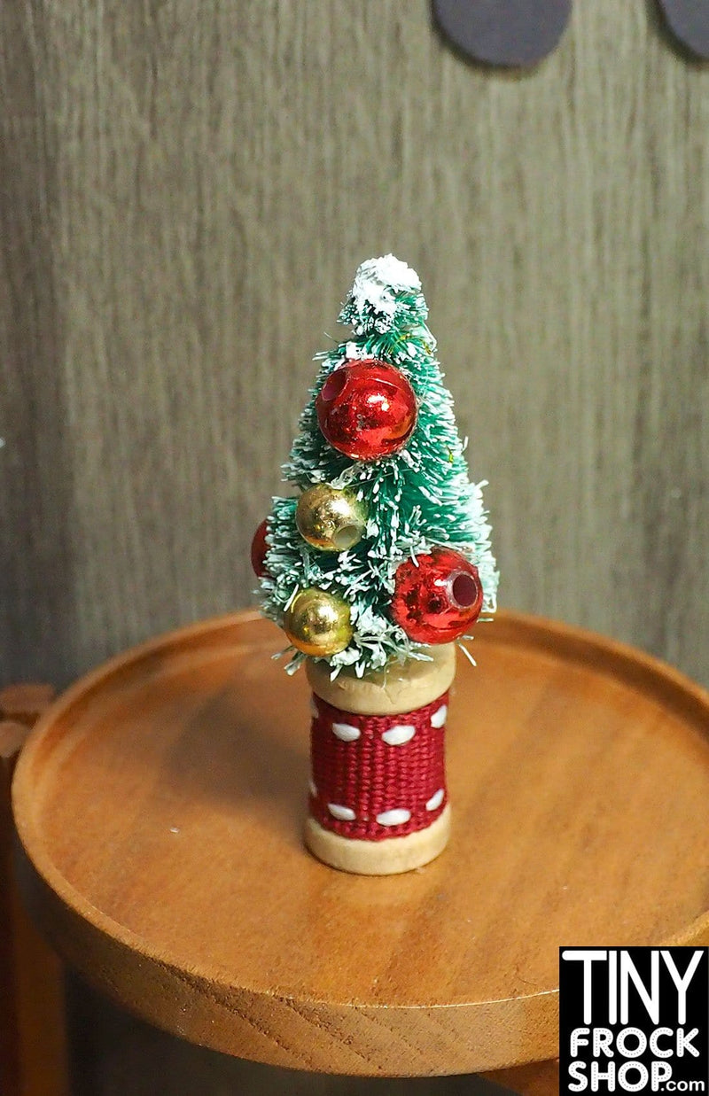 12" Fashion Doll Mini Green Red and Gold Bottle Brush Christmas Tree