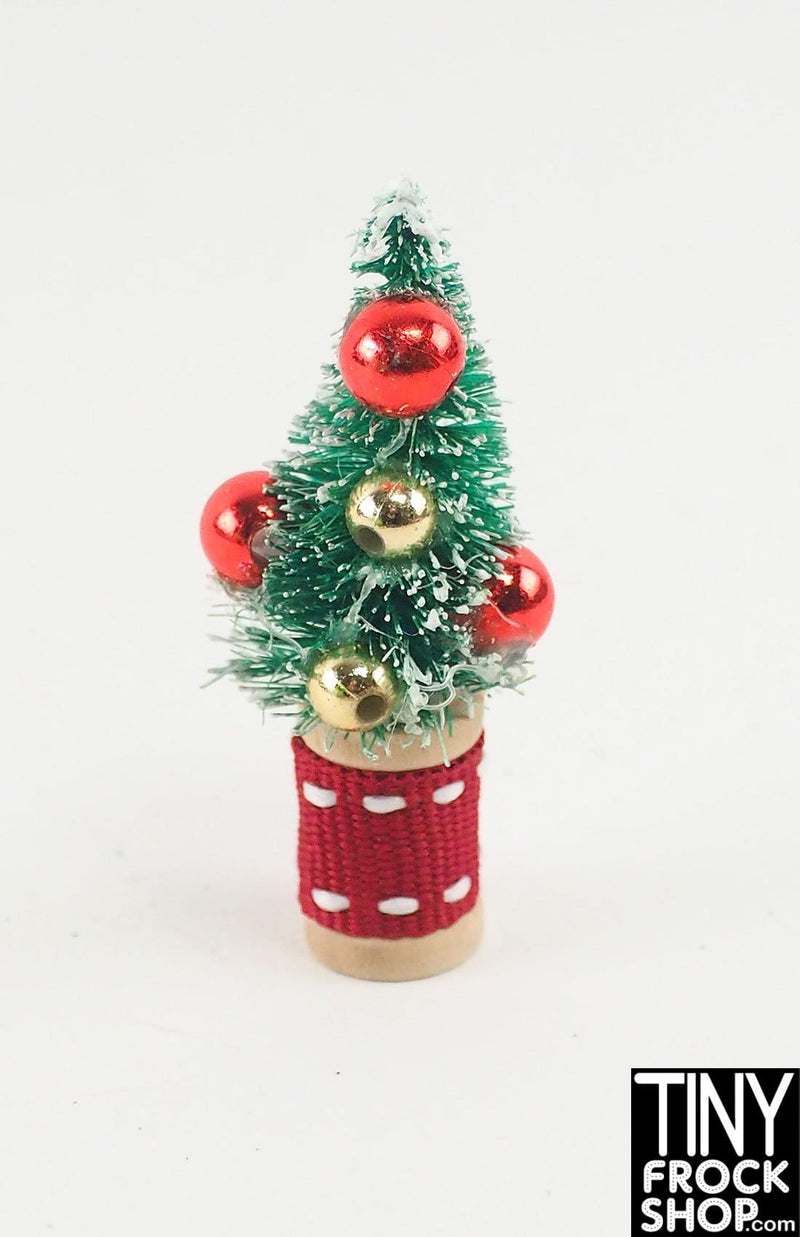 12" Fashion Doll Mini Green Red and Gold Bottle Brush Christmas Tree
