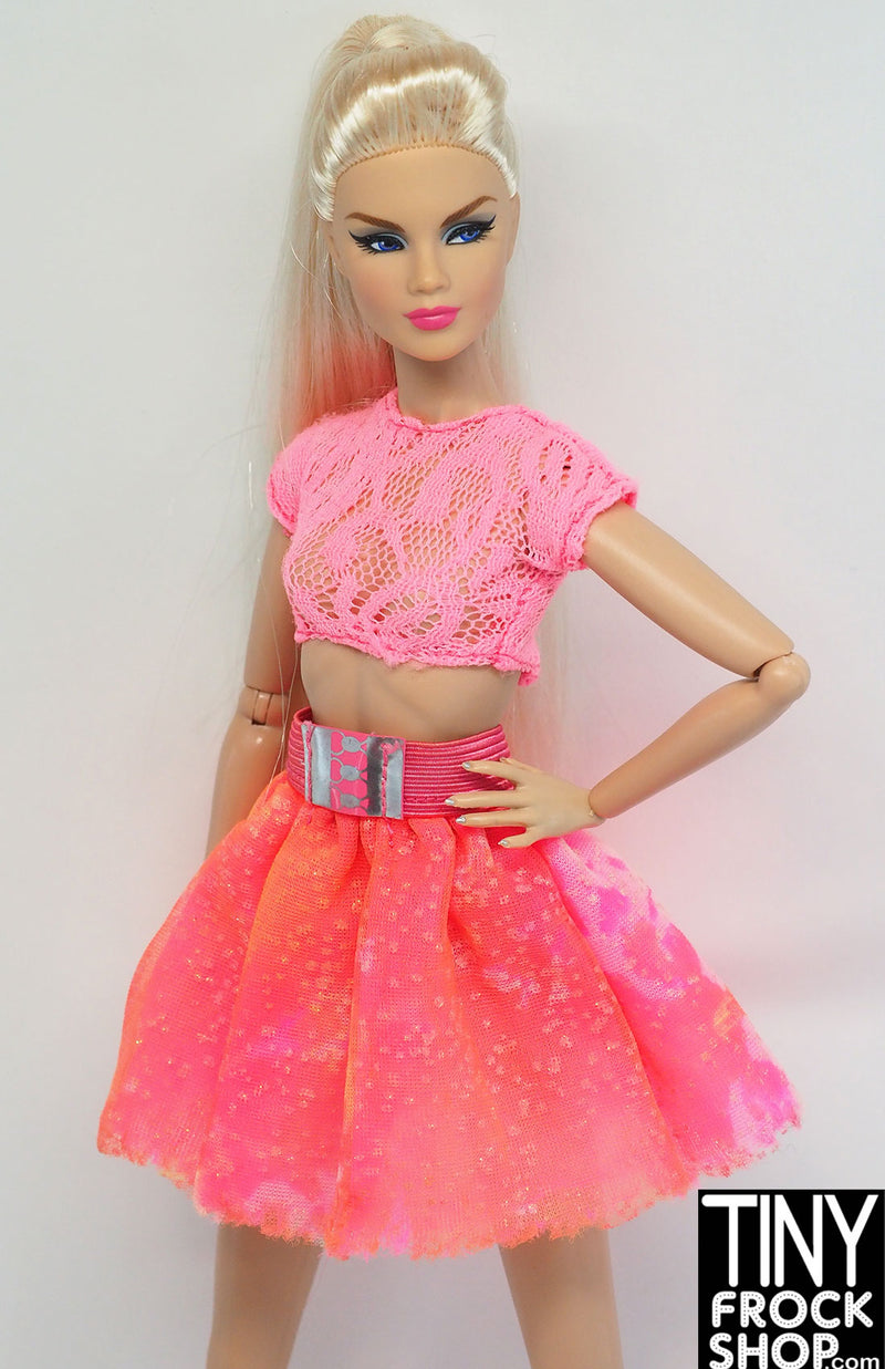 12" Fashion Doll Neon Layered Skirt and Lace Top Set