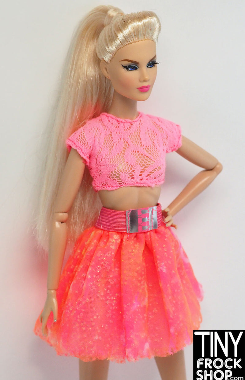 12" Fashion Doll Neon Layered Skirt and Lace Top Set