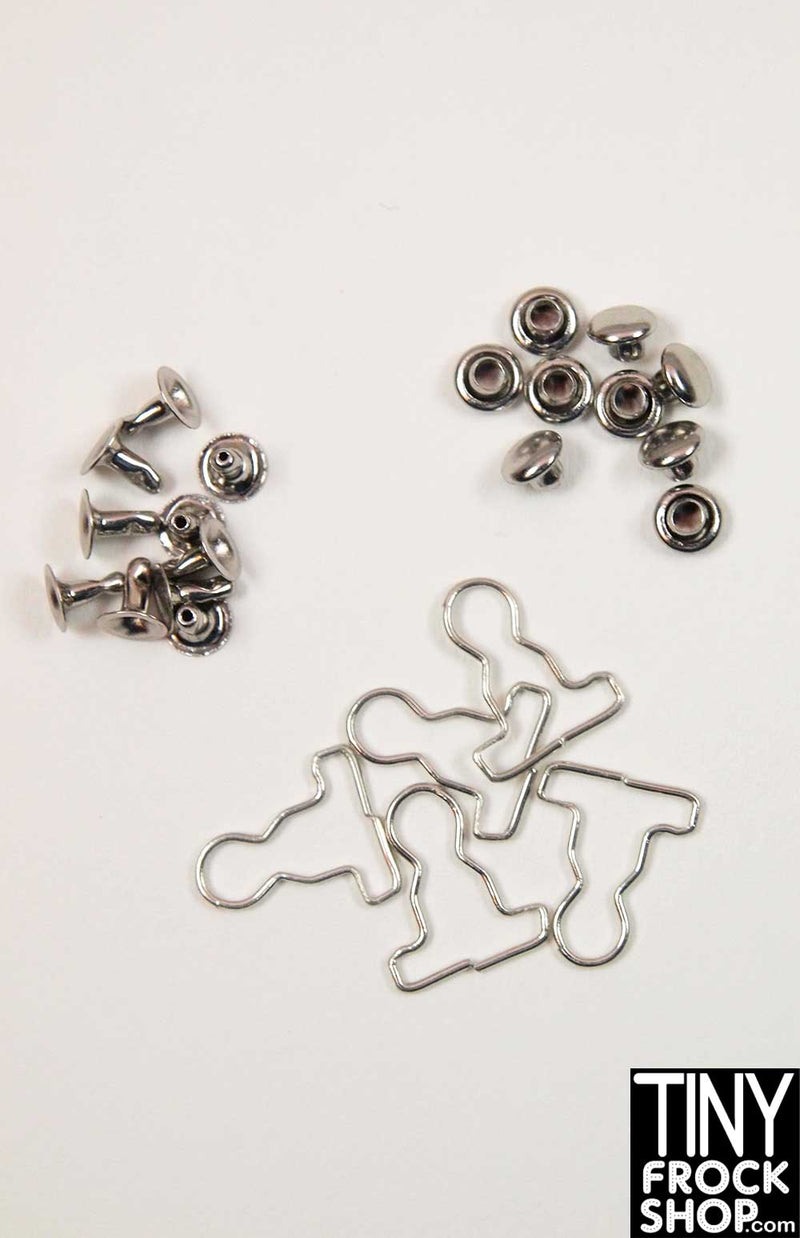 1/16 Inch- Barbie Sized Overall Rivet Button and Hook - Pack of 2 - TinyFrockShop.com