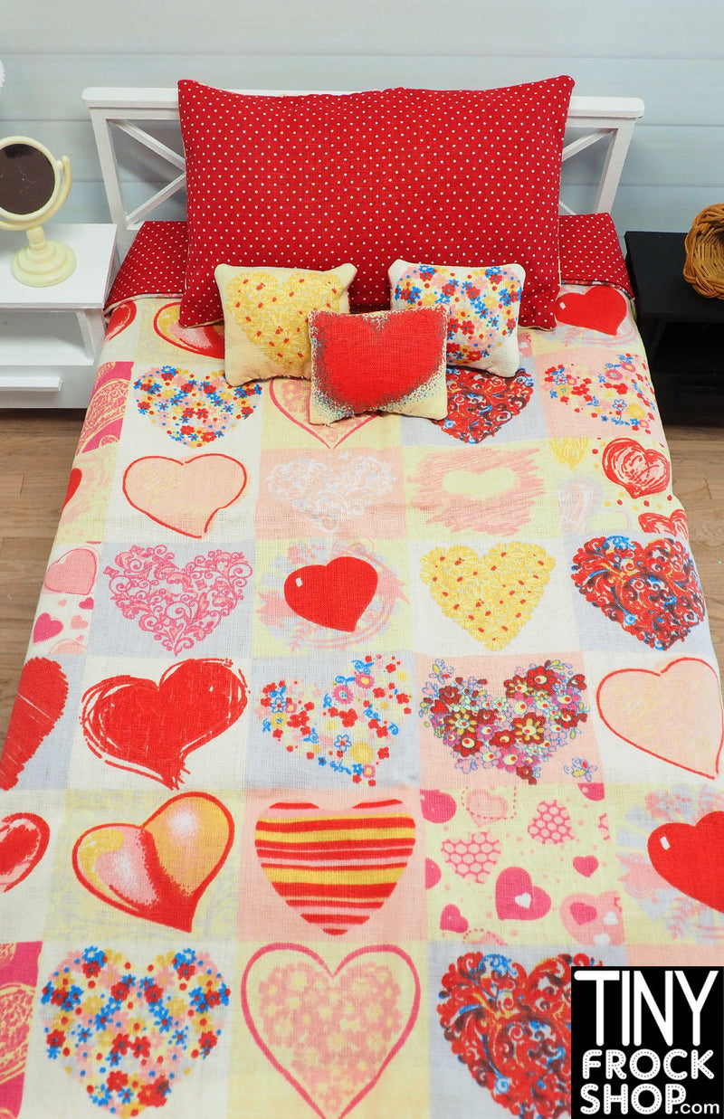 12" Fashion Doll Patchwork Heart Bedding Set by Dress that Doll
