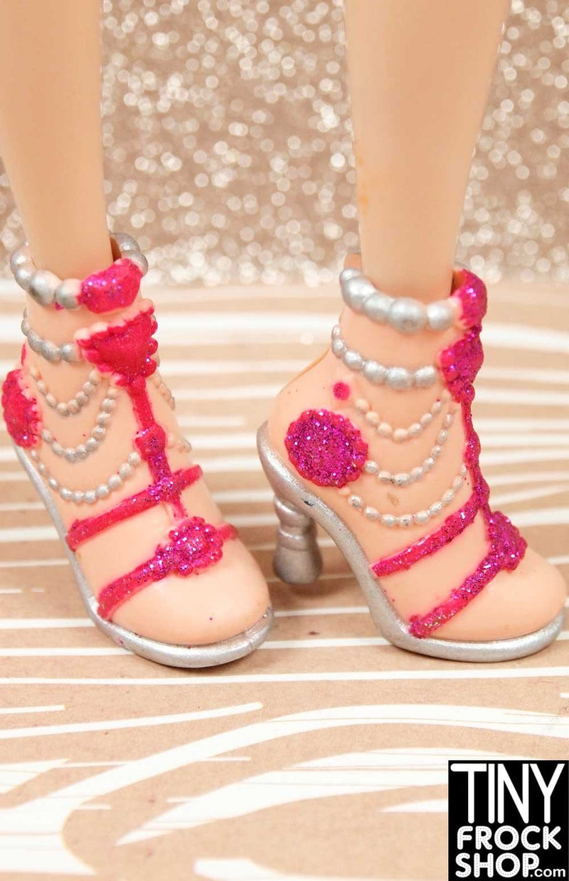 12" Fashion Doll Pearl and Glitter Draped  Shoes