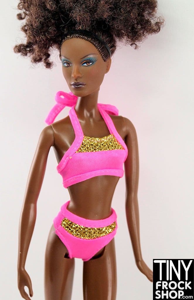 12" Fashion Doll Pink And Gold Swimsuit - 2 Versions