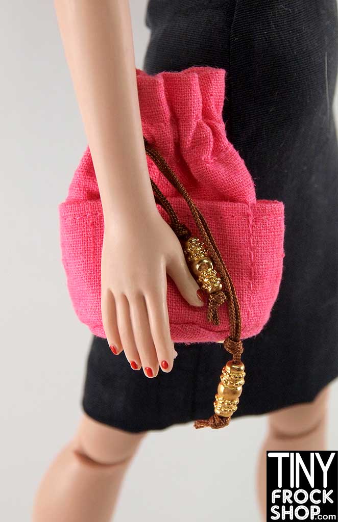 16 Inch Doll Pink Beaded Cinch Bag