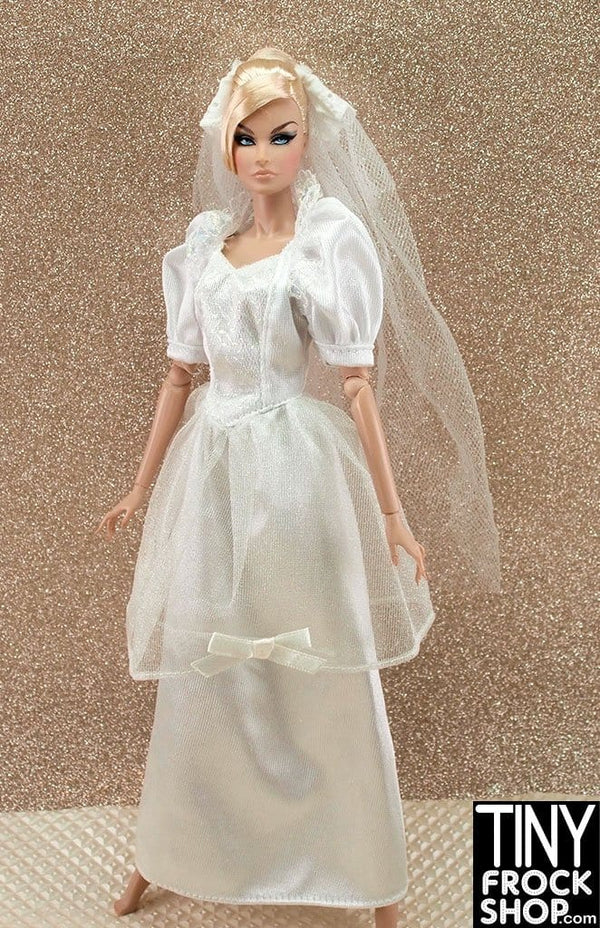 12" Fashion Doll Puff Sleeve V Yoke Peplum Wedding Dress With Veil