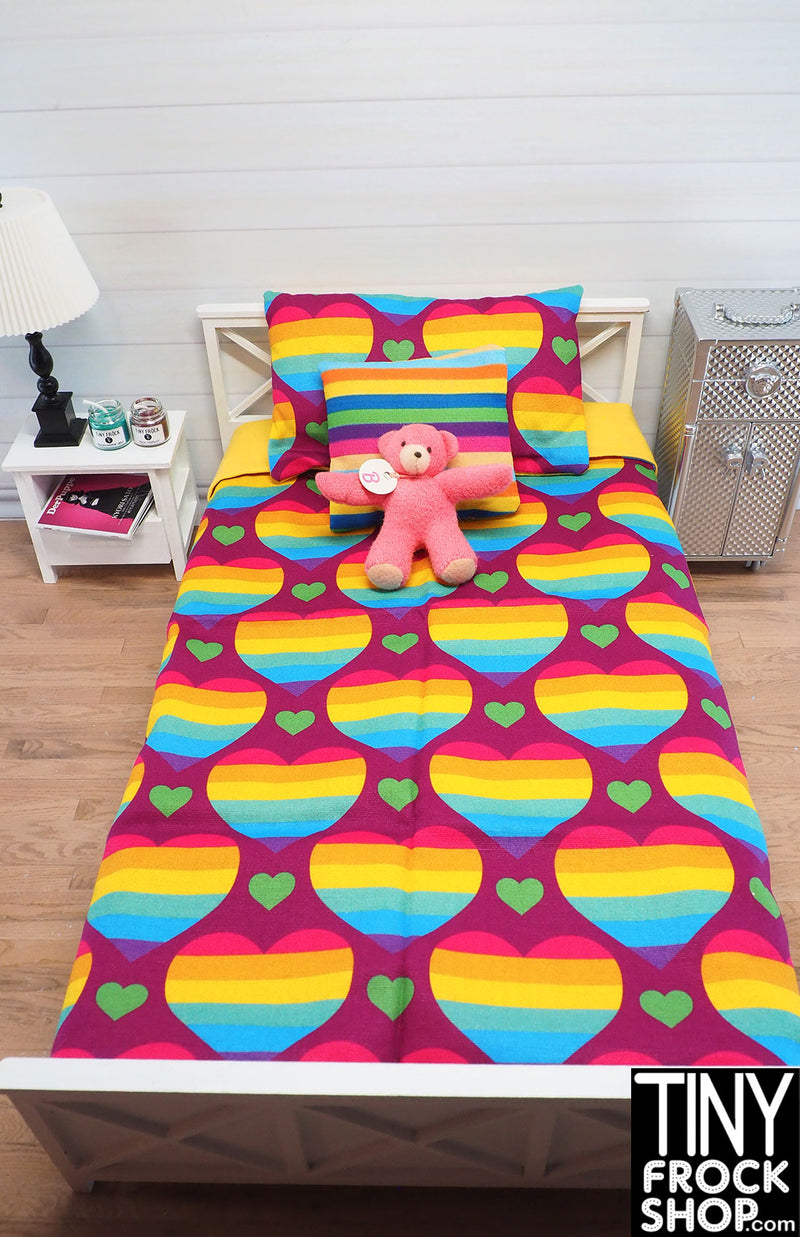 12" Fashion Doll Rainbow Hearts Bedding Sets by Dress that Doll - 2 Styles
