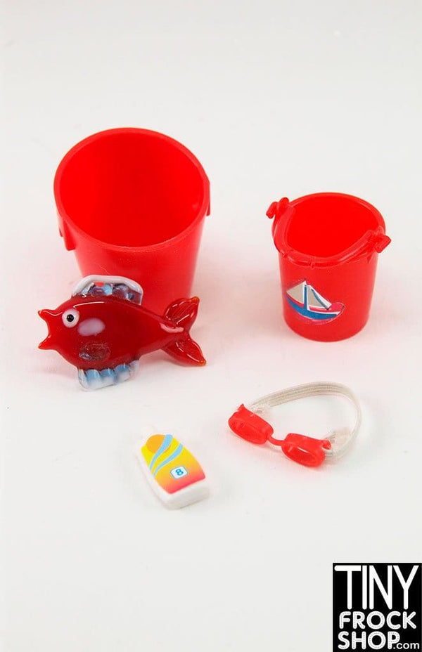 12" Fashion Doll Red Bucket and Fish Beach Set