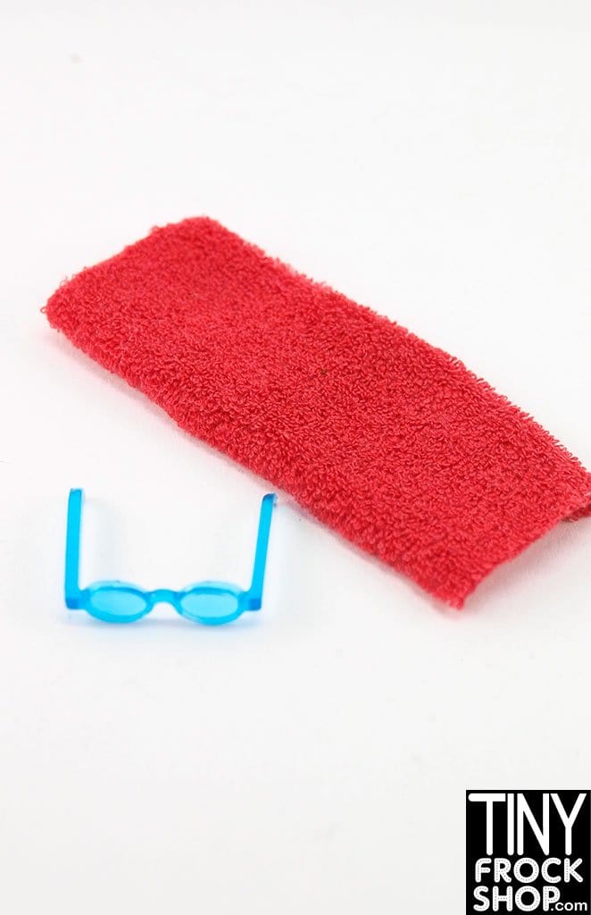 12" Fashion Doll Red Towel With Blue Sunglasses Beach Set