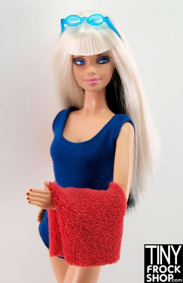 12" Fashion Doll Red Towel With Blue Sunglasses Beach Set