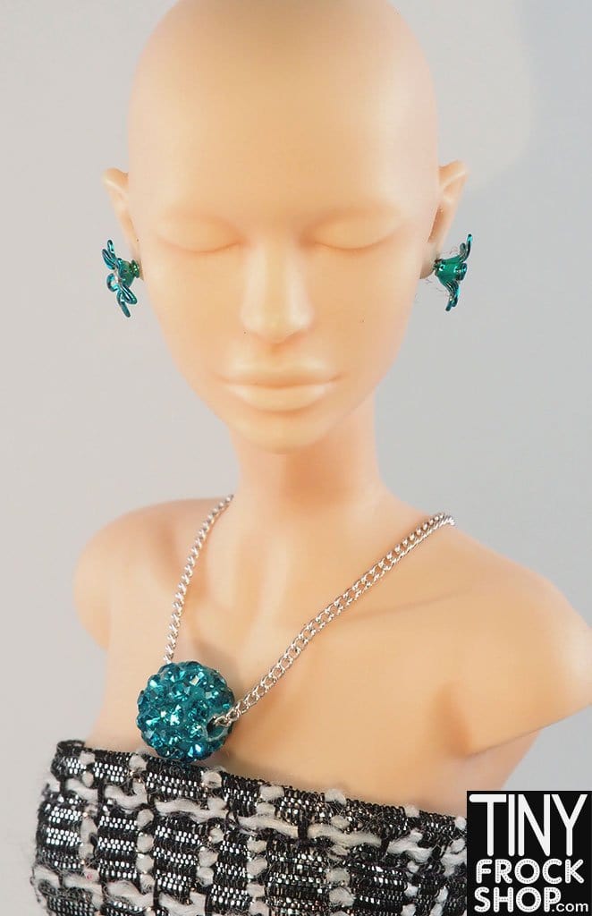 12" Fashion Doll Rhinestone Ball Necklace With Flower Earrings Set by Pam Maness