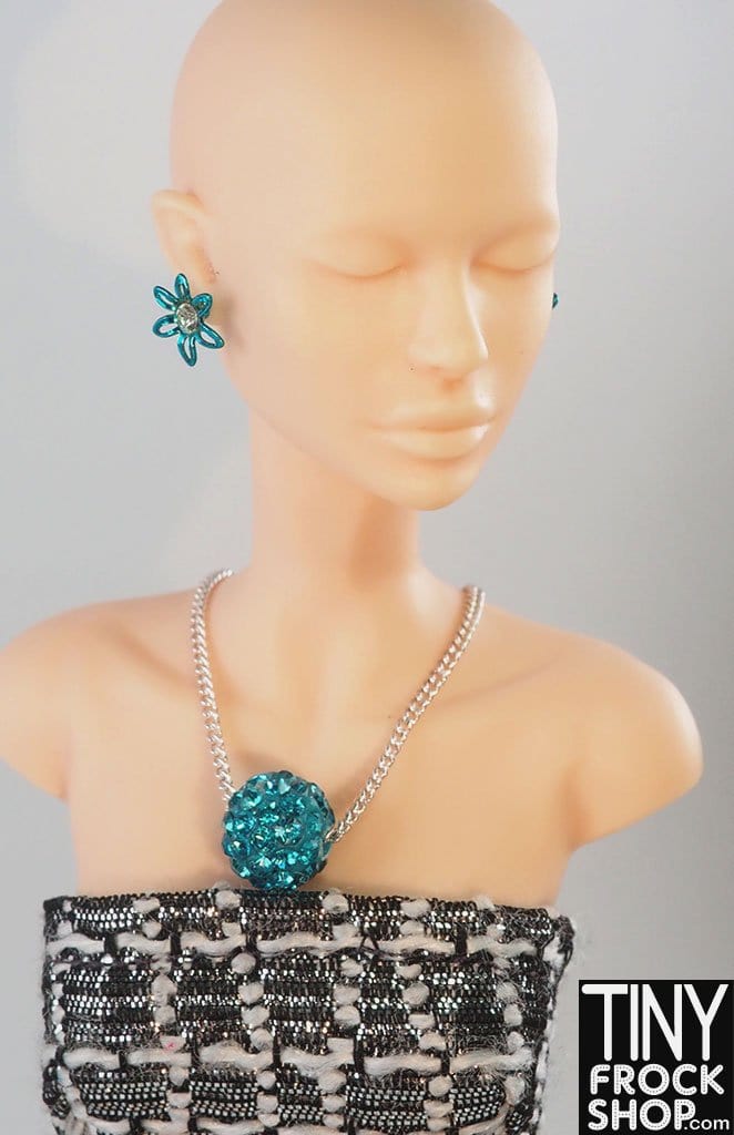 12" Fashion Doll Rhinestone Ball Necklace With Flower Earrings Set by Pam Maness