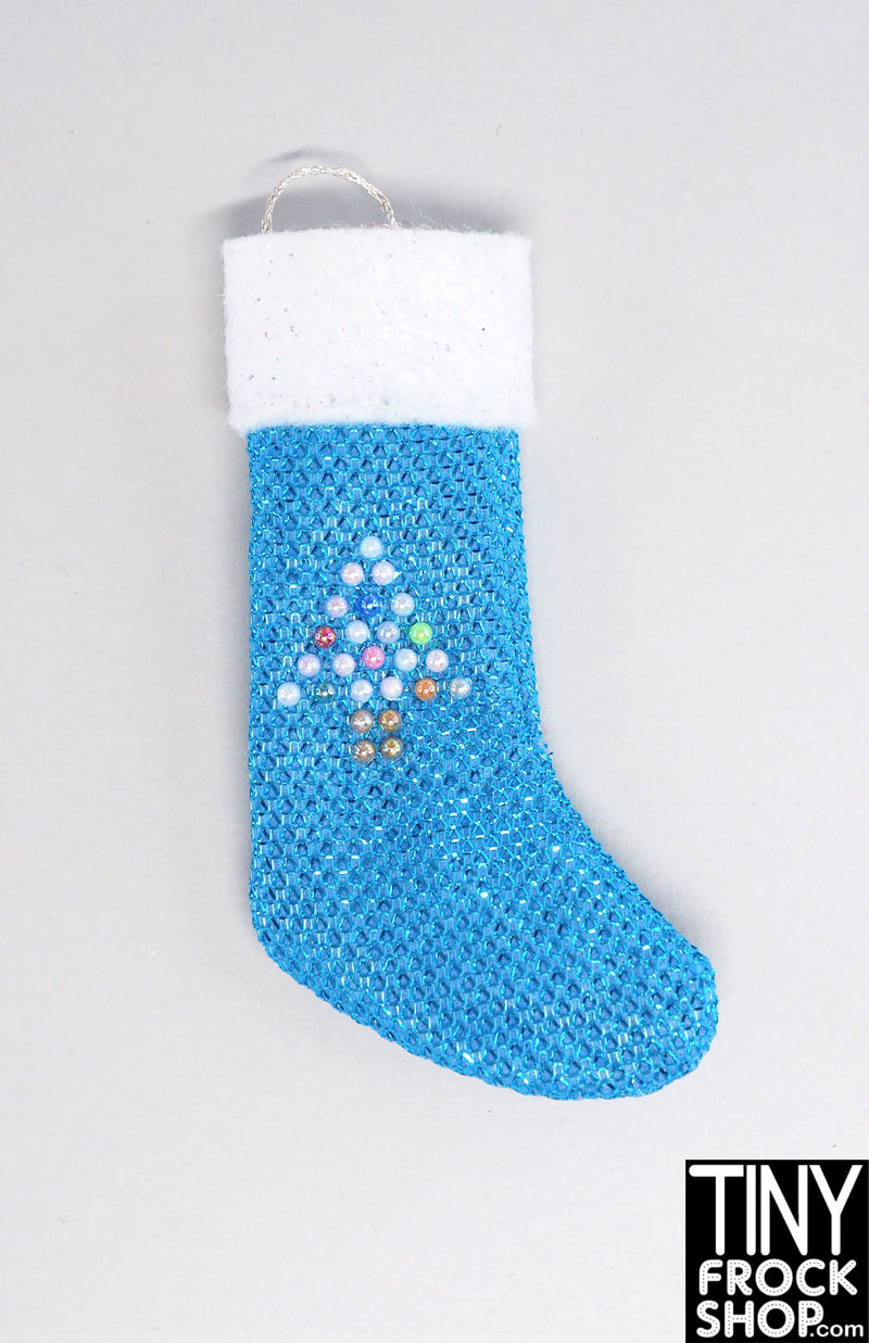 12" Fashion Doll Sparkly Blue Decorated Christmas Stockings By Ash Decker - 8 Styles