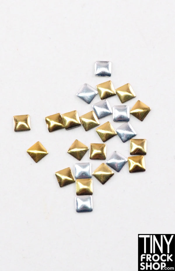 3mm - Barbie Mini Square Stamped Rivets - Gold and Silver Mixed Pack of 50! - Tiny Frock Shop
