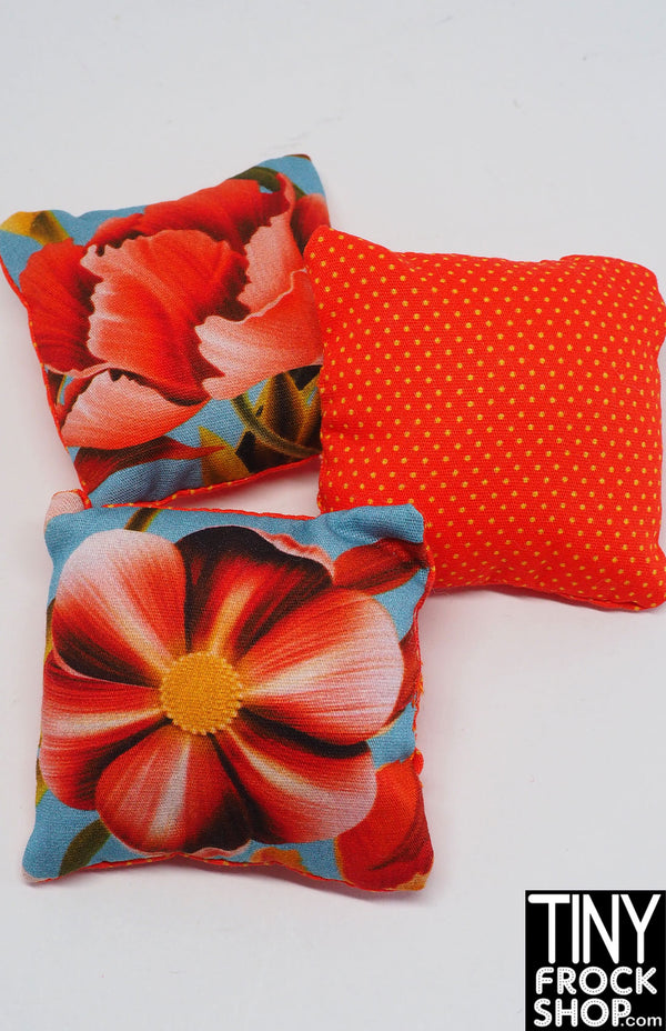 12" Fashion Doll Tropical Red Flower Pillow Set of 3 by Dress that Doll