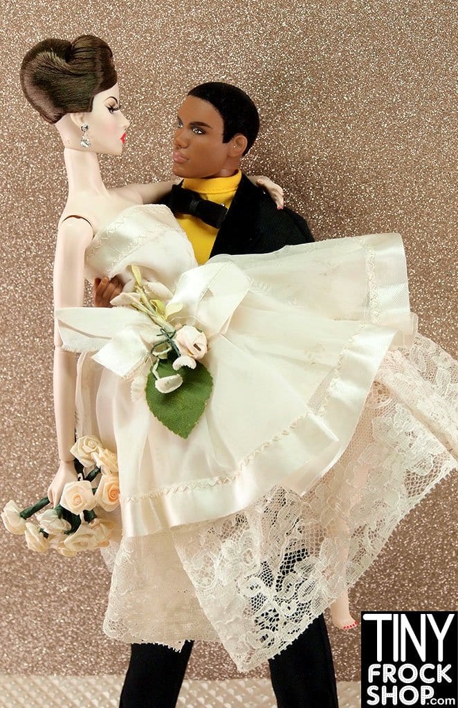 12" Fashion Doll Vintage Wedding Organza And Satin Flower Strapless Dress
