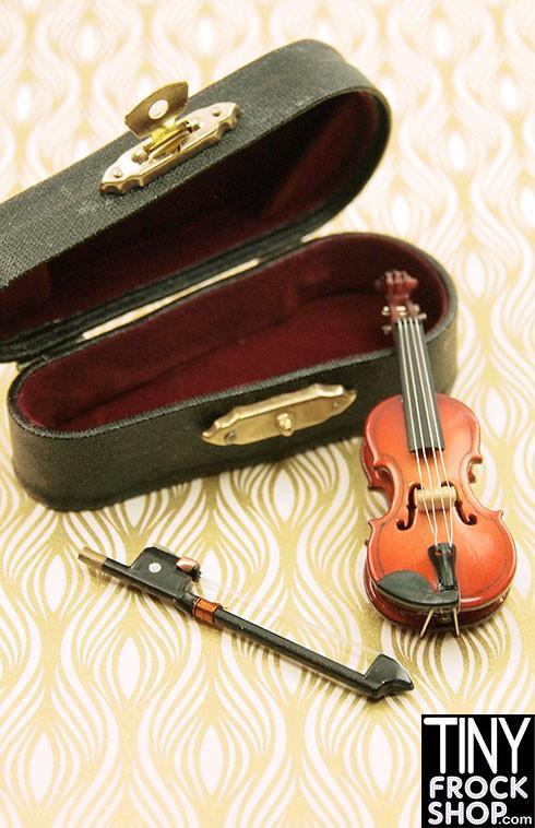 12 Inch Fashion Doll Wood Violin with Velvet Lined Case and Bow - TinyFrockShop.com